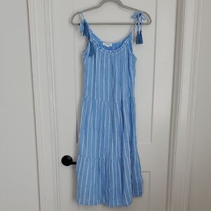 Beachlunchlounge Blue Gauze Tassel Tie Summer Dress XS